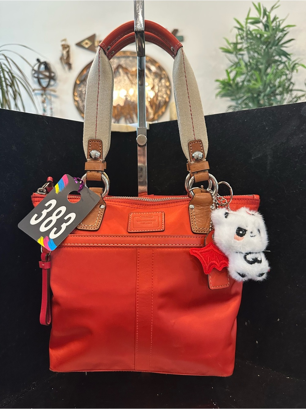 Coach #383 Hamptons Satin Orange Tote Bag with Canvas Handles